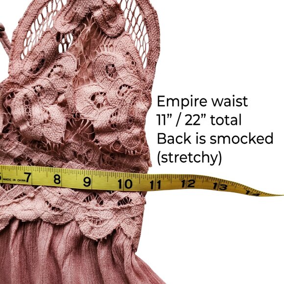 Free People One Adella Slip Dress Rose Pink Boho Lace Crochet Lacey XS - Picture 14 of 16